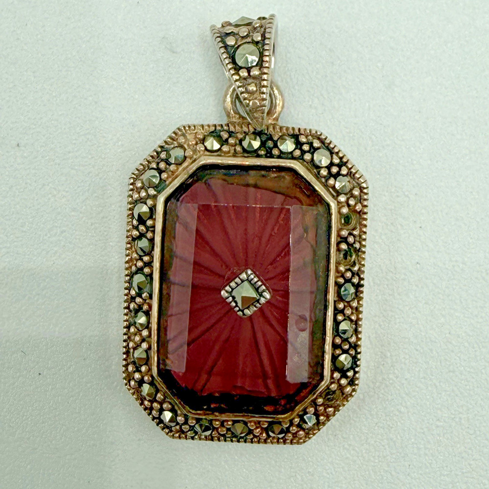 Vintage ATI Sterling Silver 925 Amethyst Camphor Glass Pendant